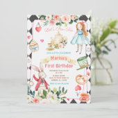 Alice Par-tea Floral Tea Birthday Girl  Kaart (Staand voorkant)