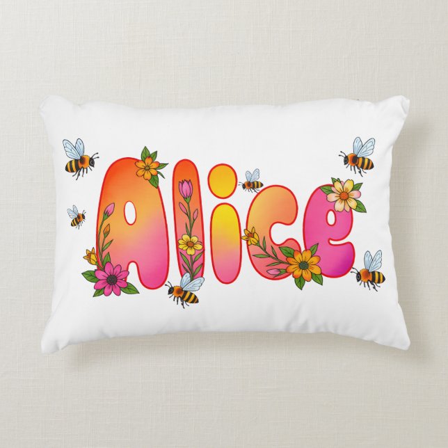 Alice- Personalized Bee Pillow Accent Kussen (Voorkant)