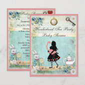 Alice & Pink Flamingo Baby shower Kaart (Voorkant / Achterkant)