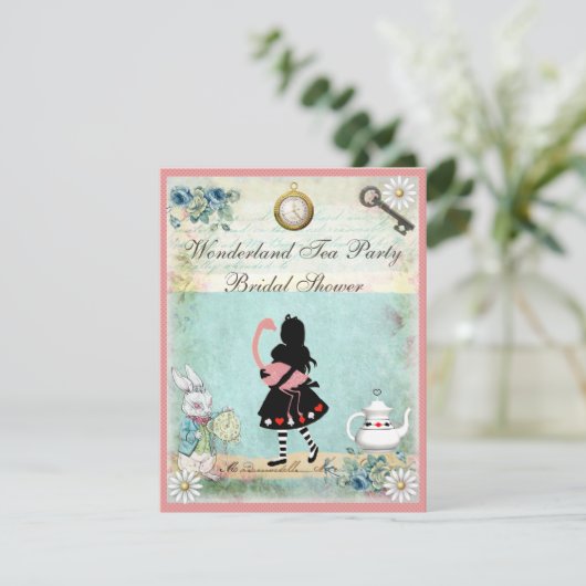 Alice & Pink Flamingo Vrijgezellenfeest Kaart (Staand voorkant)