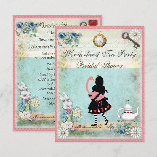 Alice & Pink Flamingo Vrijgezellenfeest Kaart (Voorkant / Achterkant)