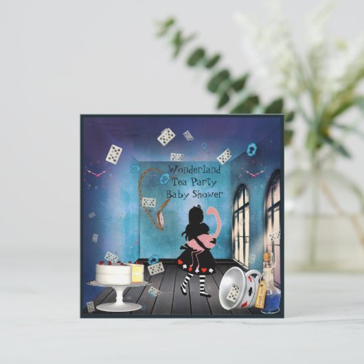 Alice & Pink Flamingo Wonderland Baby shower Kaart (Staand voorkant)