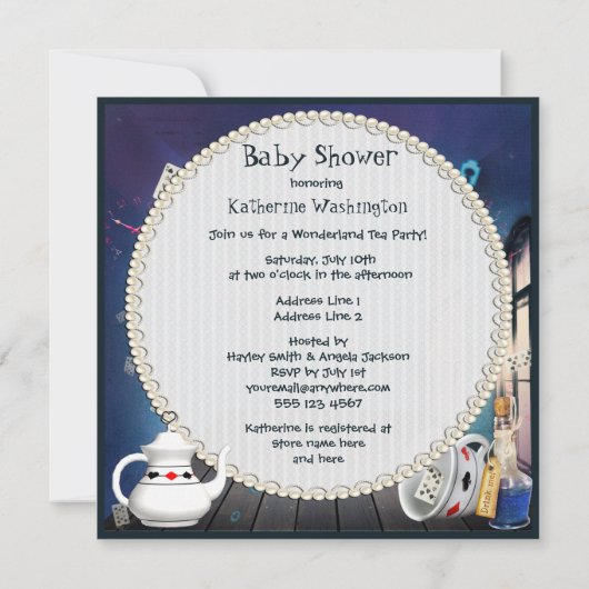 Alice & Pink Flamingo Wonderland Baby shower Kaart (Achterkant)