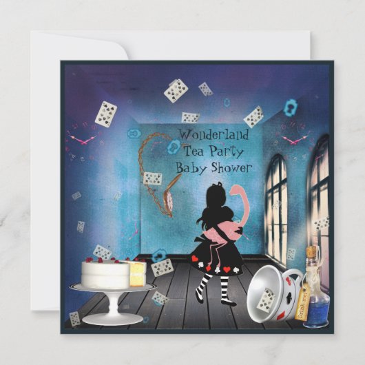 Alice & Pink Flamingo Wonderland Baby shower Kaart (Voorkant)