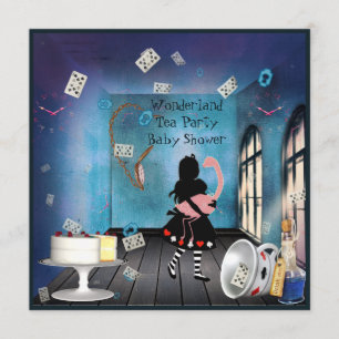 Alice & Pink Flamingo Wonderland Baby shower Kaart