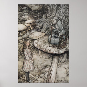 Alice praat met de kleine rups poster