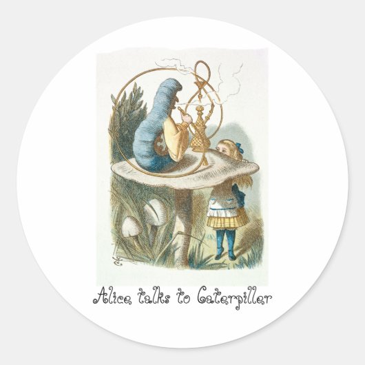 Alice praat met Rups Ronde Sticker (Voorkant)