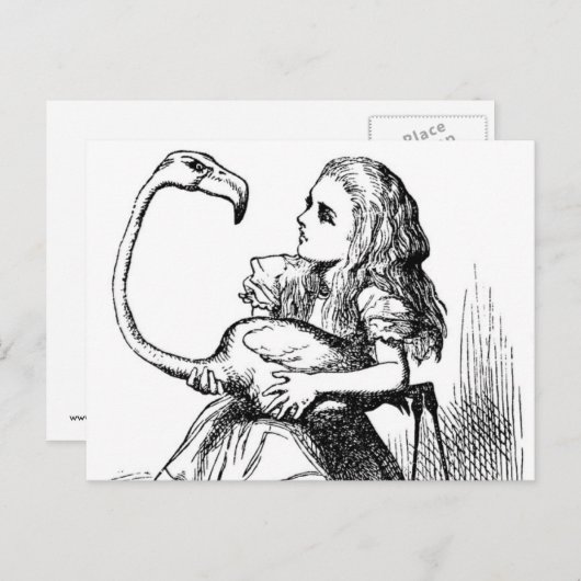 Alice probeert croquet te spelen met een flamingo briefkaart (Voorkant / Achterkant)