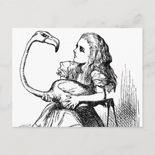 Alice probeert croquet te spelen met een flamingo briefkaart (Voorkant)