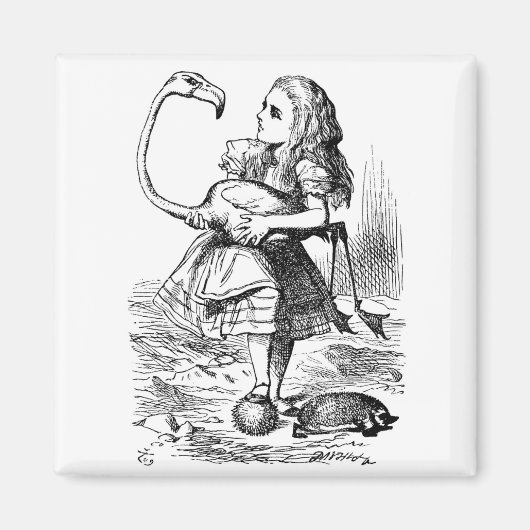 Alice probeert croquet te spelen met een flamingo magneet (Voorkant)