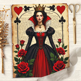 Alice Queen of Hearts Red Roses Scrapbook Paper