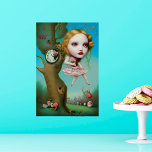 Alice - Quirky Surreal Pop Art Poster<br><div class="desc">De prachtige AI genereerde een eigenzinnige pop surrealisme digital art en biedt een andere "Alice" die voor een boom met een ingebouwde klok hangt. ""</div>