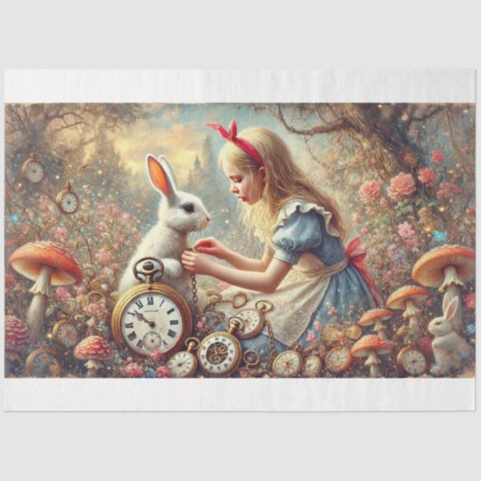 Alice Rabbit Fantasy Mushroom Woodland Decoupage Tissuepapier (Voorkant)