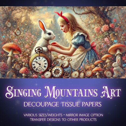 Alice Rabbit Fantasy Mushroom Woodland Decoupage Tissuepapier