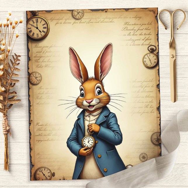Alice Rabbit Pocket Watch Art Scrapbook Paper (Creator heeft geüpload)