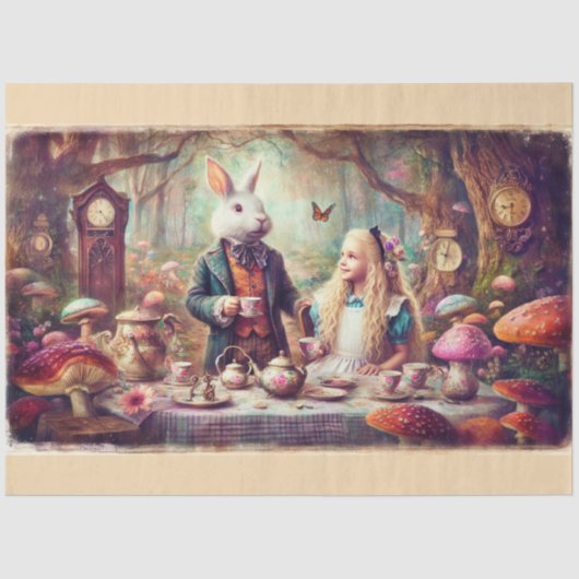 Alice & Rabbit Storybook Tea Party Decoupage Tissuepapier (Voorkant)