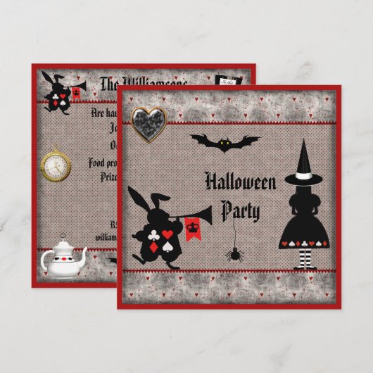 Alice & Rabbit Wonderland Halloween Party Invites Kaart (Voorkant / Achterkant)