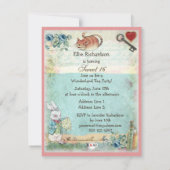 Alice, Roze Flamingo & Cheshire Cat Sweet 16 Kaart (Achterkant)
