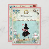 Alice, Roze Flamingo & Cheshire Cat Sweet 16 Kaart (Voorkant / Achterkant)