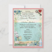 Alice, Roze Flamingo & Cheshire Cat Wedding Kaart (Achterkant)