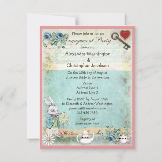 Alice & Roze Flamingo Engagement Party Kaart (Achterkant)