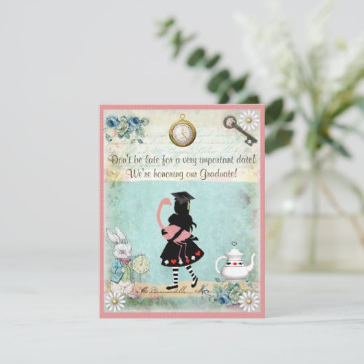 Alice & Roze Flamingo Graduation Party Kaart (Staand voorkant)