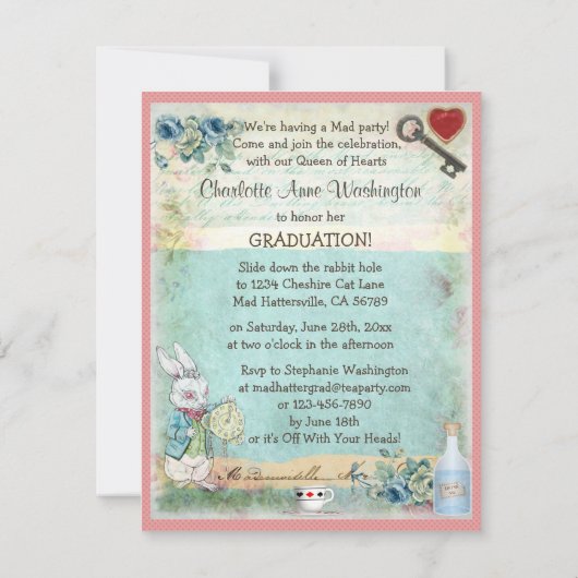 Alice & Roze Flamingo Graduation Party Kaart (Achterkant)