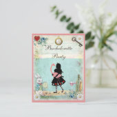 Alice & Roze Flamingo & Martini Bachelorette Party Kaart (Staand voorkant)