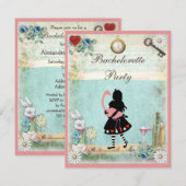 Alice & Roze Flamingo & Martini Bachelorette Party Kaart (Voorkant / Achterkant)