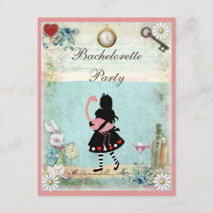 Alice & Roze Flamingo & Martini Bachelorette Party Kaart