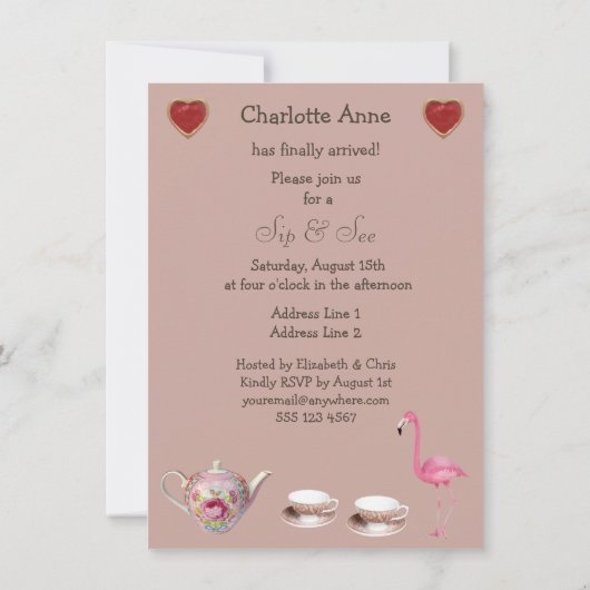 Alice & Roze Flamingo Sip & See Baby shower Kaart (Achterkant)