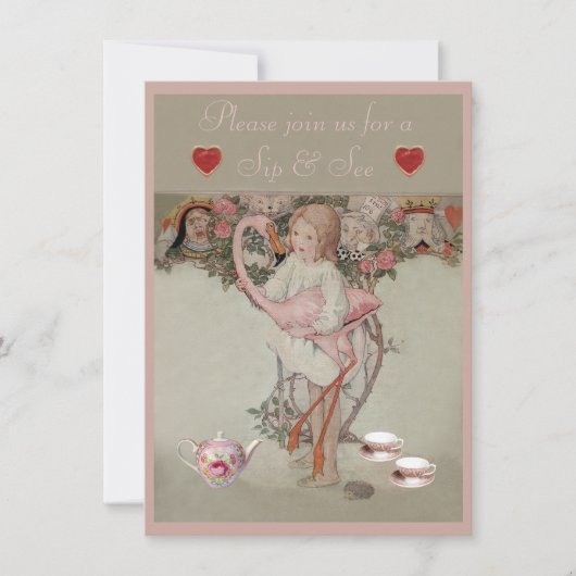 Alice & Roze Flamingo Sip & See Baby shower Kaart (Voorkant)