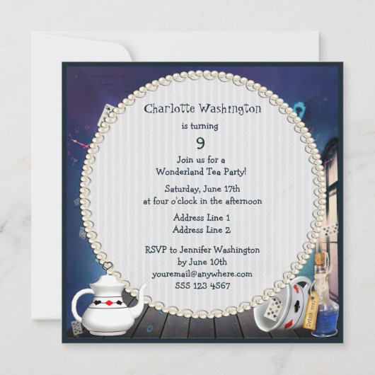 Alice & Roze Flamingo Wonderland Birthday Party Kaart (Achterkant)