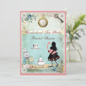 Alice & Roze Vrijgezellenfeest Tea Party Kaart (Staand voorkant)