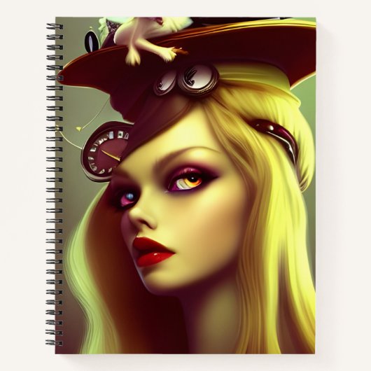 Alice Steampunk AI Generated Spiral Notitieboek (Voorkant)