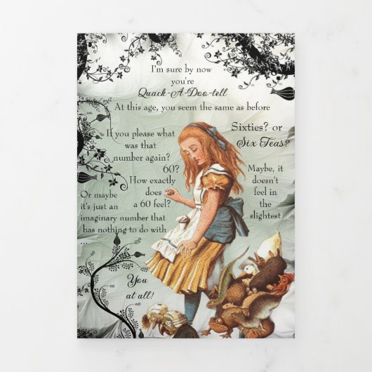 Alice Tea Cup Zestigste verjaardag Drieluik Wenskaart (Cover)