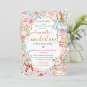 Alice Tea Party eerste verjaardag grillige uitnodi Kaart (Staand voorkant)