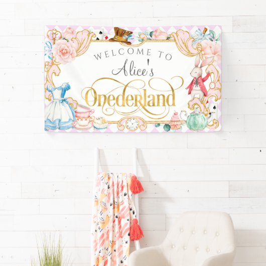 Alice tea party Onederland, Girl eerste verjaardag Spandoek (Insitu)