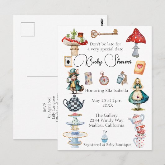 Alice Tea Party thema Briefkaart (Voorkant / Achterkant)