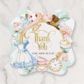Alice tea party wonderland, verjaardag dank je vad bedankjes labels (Achterkant)