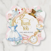 Alice tea party wonderland, verjaardag dank je vad bedankjes labels (Achterkant)