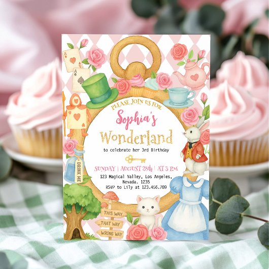 Alice Tea Party Wonderland verjaardagsuitnodiging Kaart