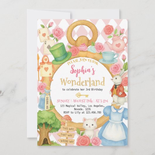 Alice Tea Party Wonderland verjaardagsuitnodiging Kaart (Voorkant)