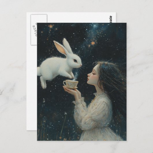 Alice Tea With the Rabbit Fantasy Briefkaart (Voorkant / Achterkant)