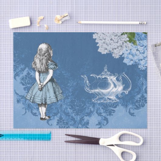 Alice Teapot Blue Damask-weefselpapier Tissuepapier (Craft)