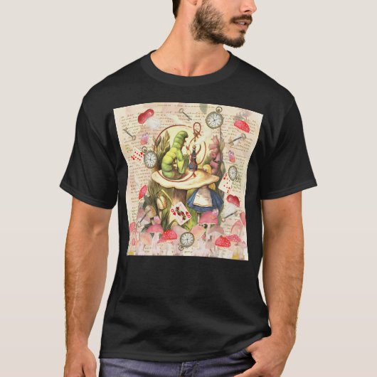 Alice The Caterpillar Collage - Op Textbo T-shirt (Voorkant)