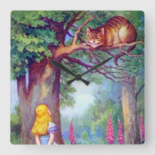 Alice & the Cheshire Cat in Color Wall Clock Vierkante Klok
