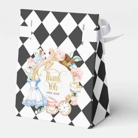 Alice theefeestje wonderland verjaardag paarse gun bedankdoosjes (Achterkant)