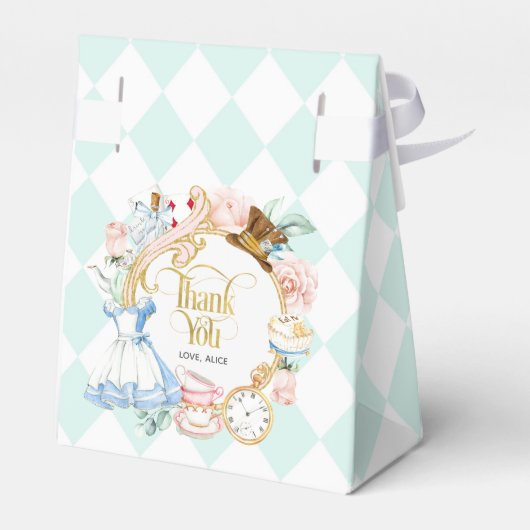 Alice theefeestje wonderland verjaardag paarse gun bedankdoosjes (Achterkant)