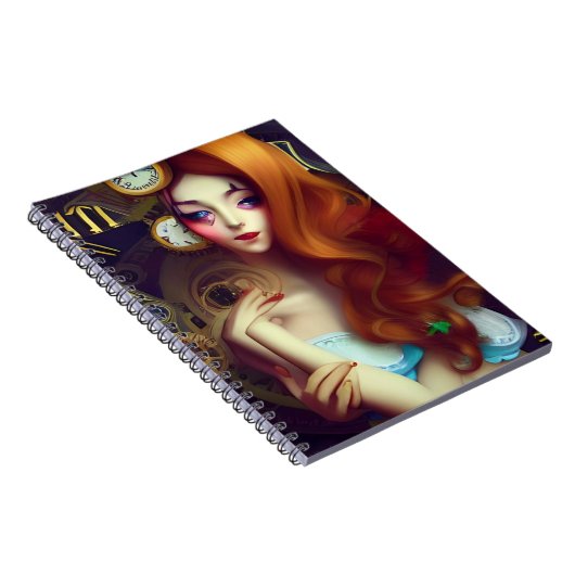 Alice Time houdt Bewegend AI Generated Art Notitie Notitieboek (Rechterzijde)